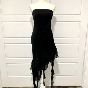 Wishes Wishes Wishes | Black Strapless Asymmetrical Dress with Fringe